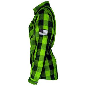 Protective Flannel Shirt for Women - Green Checkered with Pads