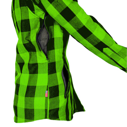 Protective Flannel Shirt for Women - Green Checkered with Pads
