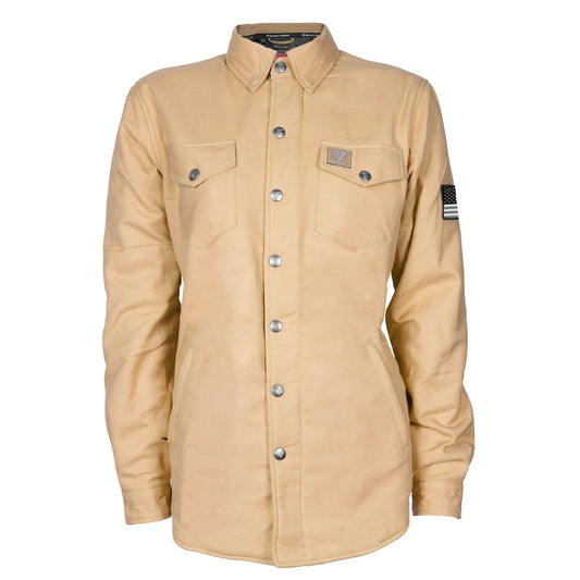 Protective Flannel Shirt for Women - Khaki Solid with Pads