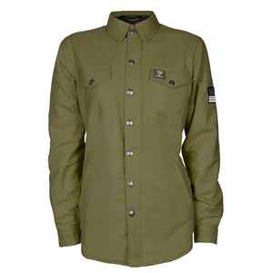 Protective Flannel Shirt for Women - Army Green Solid with Pads