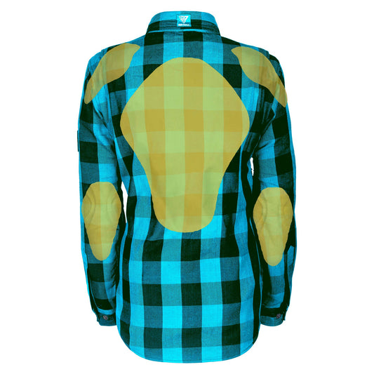 Protective Flannel Shirt for Women - Aqua Blue Checkered with Pads