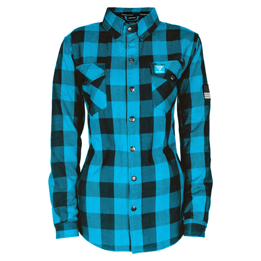 Protective Flannel Shirt for Women - Aqua Blue Checkered with Pads
