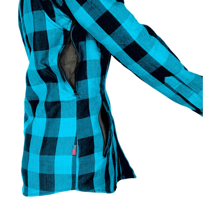 Protective Flannel Shirt for Women - Aqua Blue Checkered with Pads