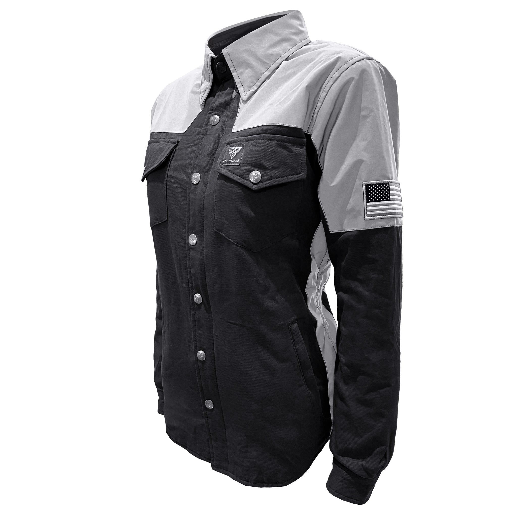 Flannel Reflective Shirt "Alloy Eclipse" for Women - Black and Silver with Pads