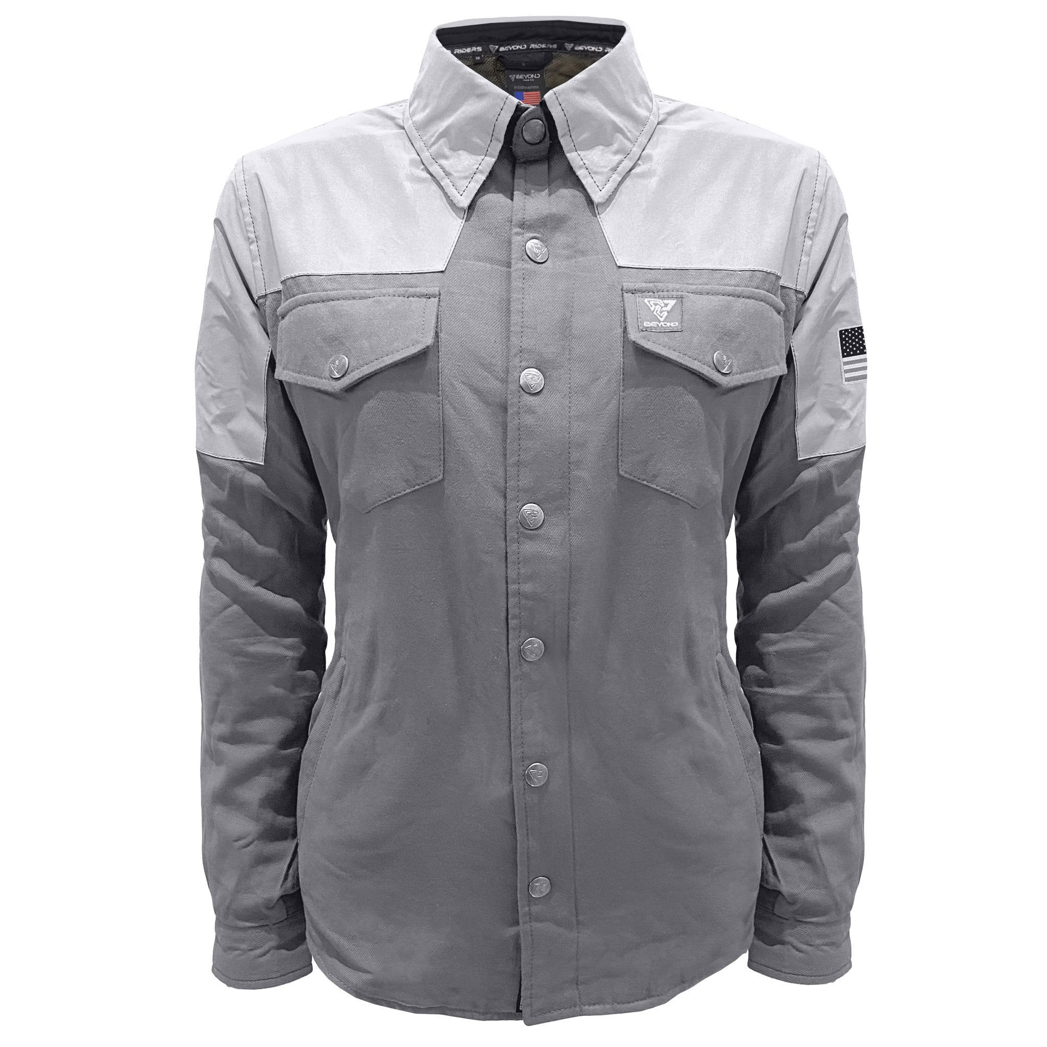 Flannel-Grey-Reflective-Silver-Shirt-for-Women-Front