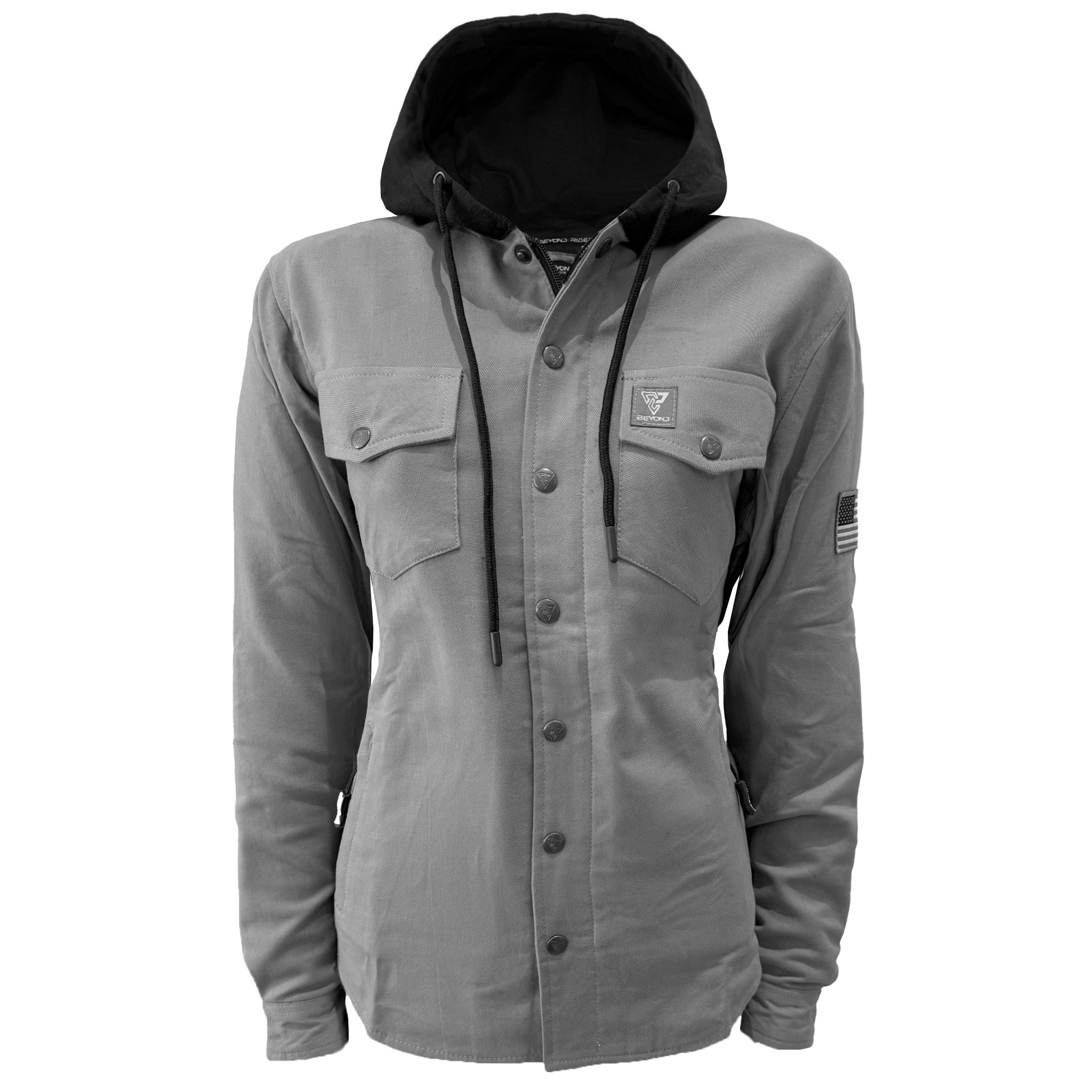 Protective Flannel Hoodie for Women - Grey Solid with Pads