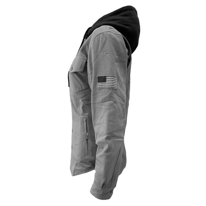Protective Flannel Hoodie for Women - Grey Solid with Pads