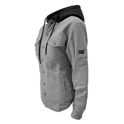 Protective Flannel Hoodie for Women - Grey Solid with Pads