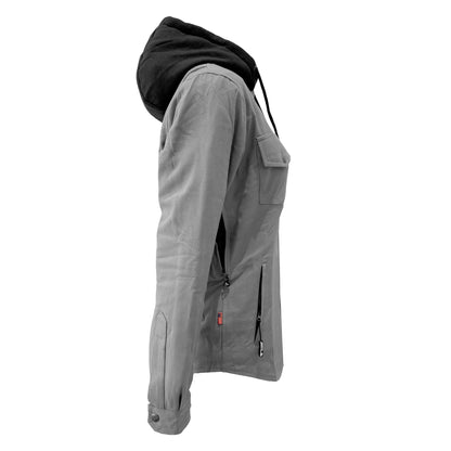 Protective Flannel Hoodie for Women - Grey Solid with Pads