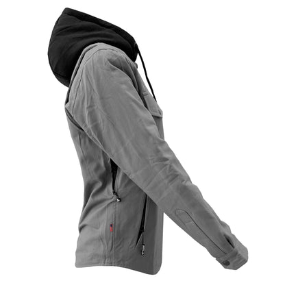 Protective Flannel Hoodie for Women - Grey Solid with Pads