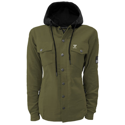 Protective Flannel Hoodie For Women - Army Green Solid with Pads