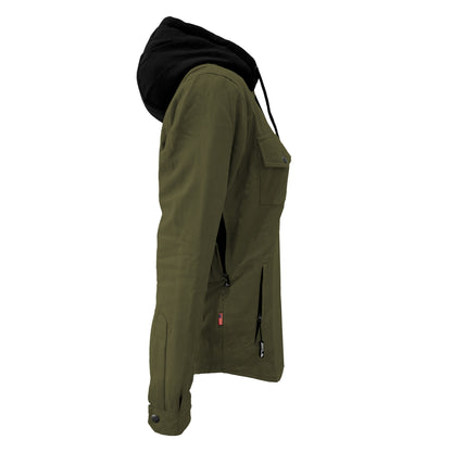 Protective Flannel Hoodie For Women - Army Green Solid with Pads