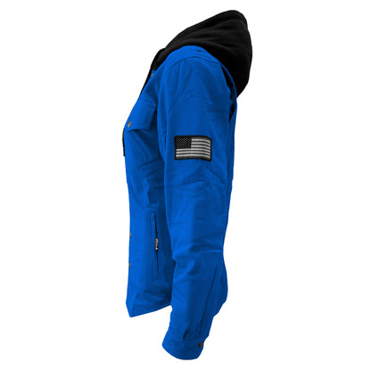 Protective Flannel Hoodie For Women - Blue Solid with Pads