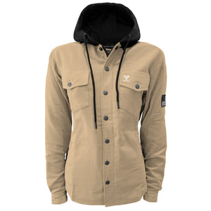 Protective Flannel Hoodie For Women - Khaki Solid with Pads