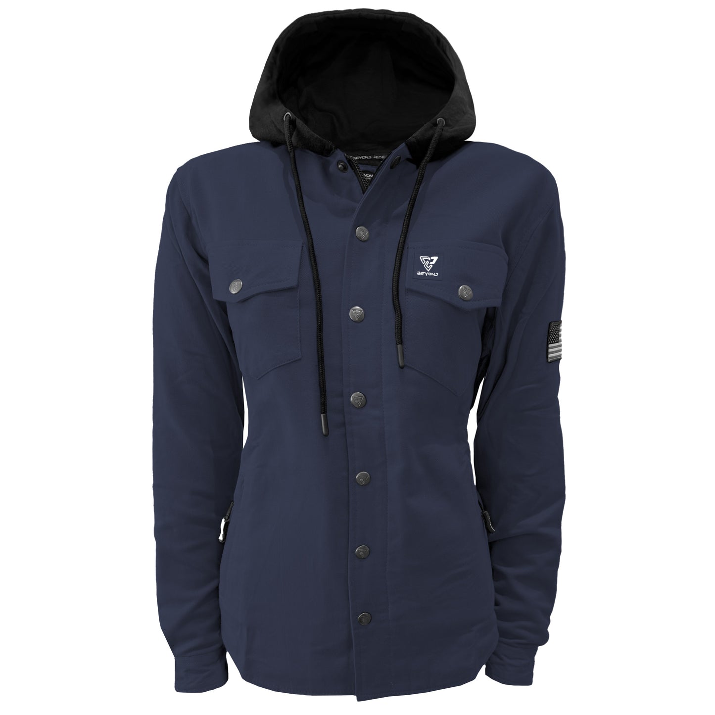 Protective Flannel Hoodie For Women - Navy Blue Solid with Pads