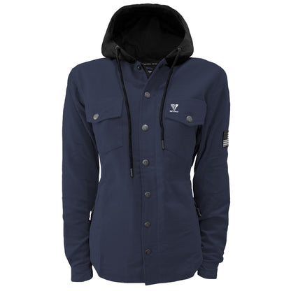Protective Flannel Hoodie For Women - Navy Blue Solid with Pads