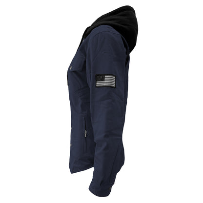 Protective Flannel Hoodie For Women - Navy Blue Solid with Pads