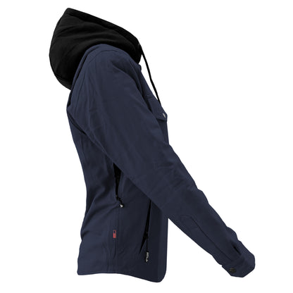 Protective Flannel Hoodie For Women - Navy Blue Solid with Pads