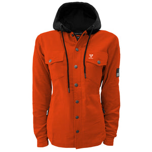 Protective Flannel Hoodie For Women - Orange Solid with Pads