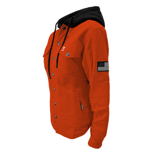 Protective Flannel Hoodie For Women - Orange Solid with Pads