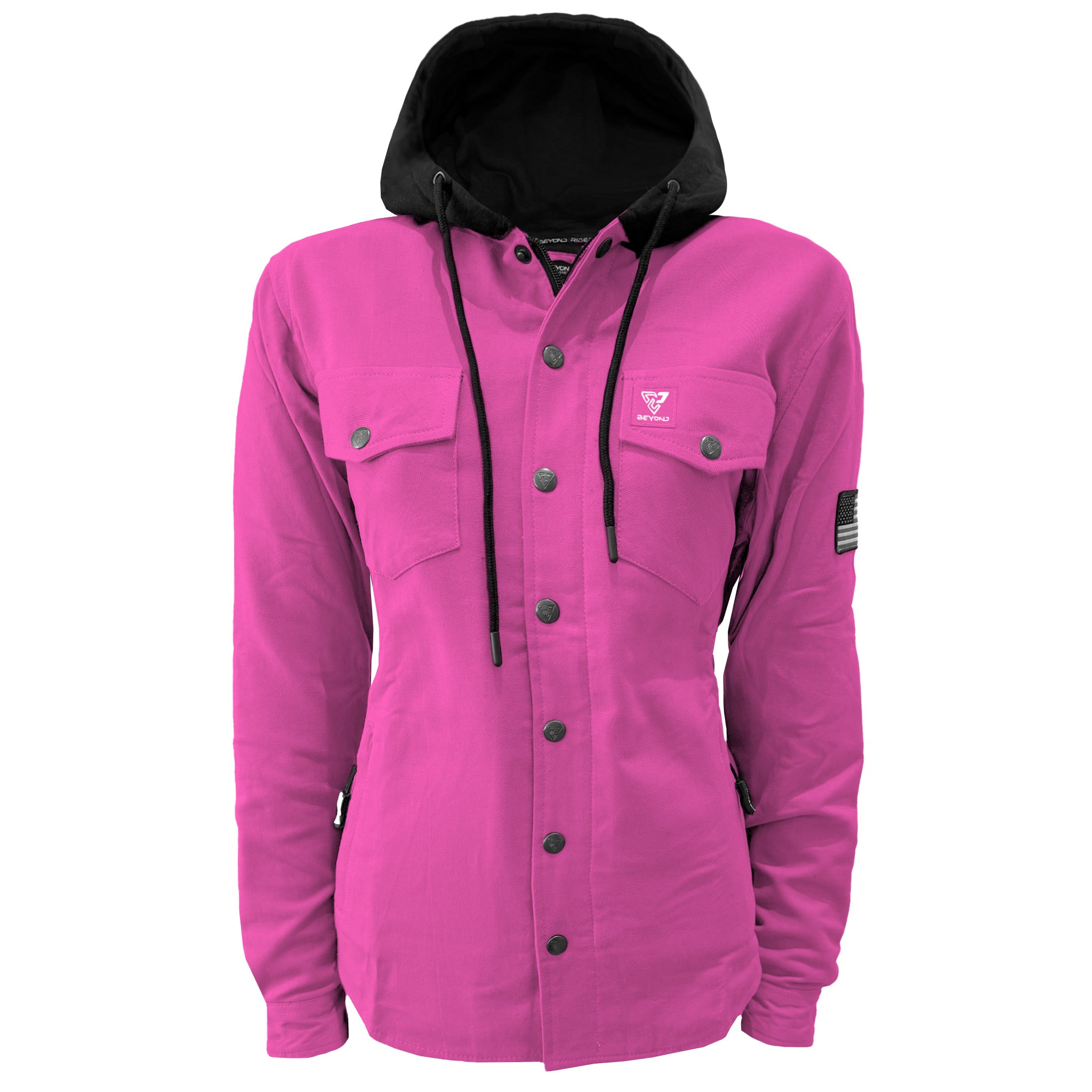 Protective Flannel Hoodie For Women - Pink Solid with Pads