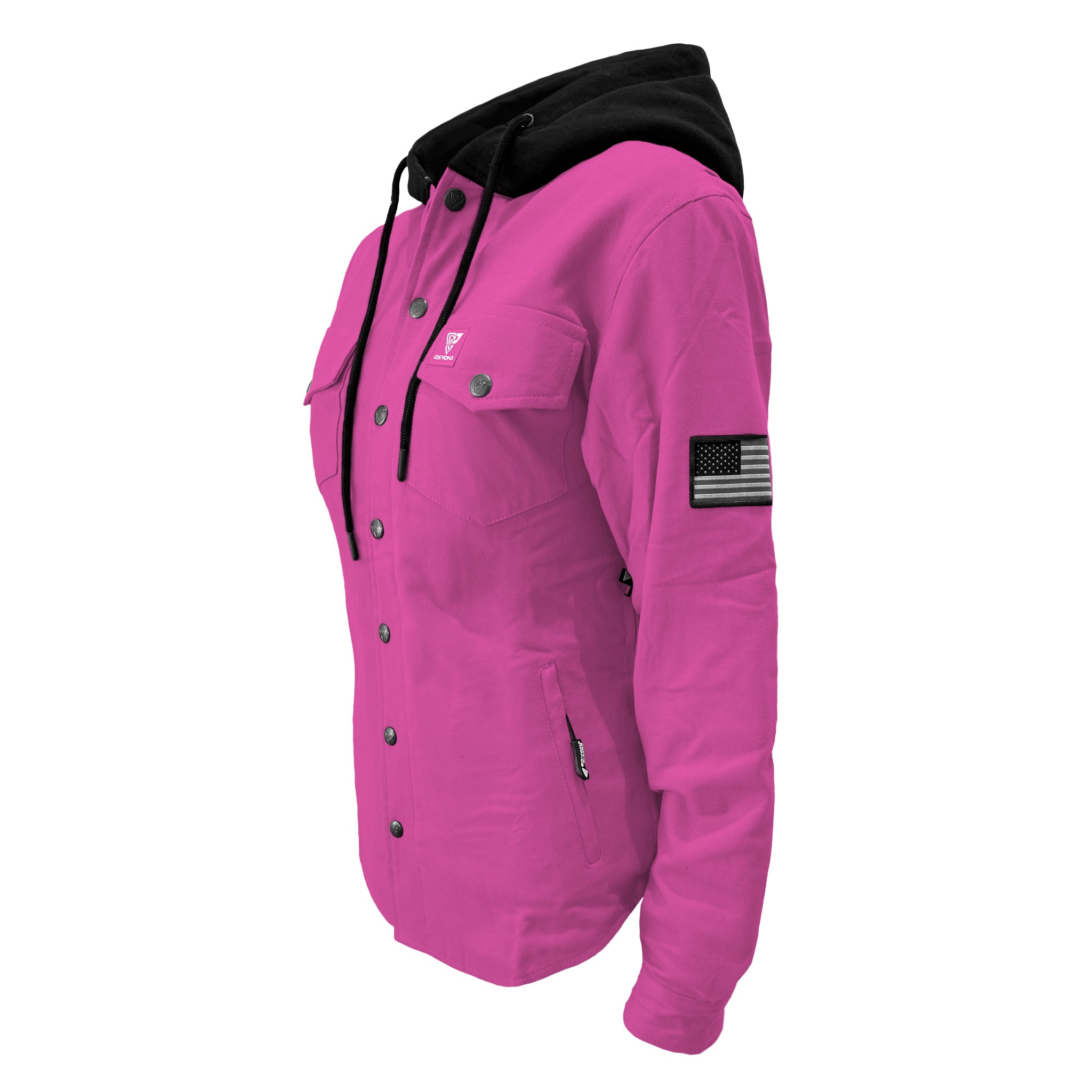 Protective Flannel Hoodie For Women - Pink Solid with Pads