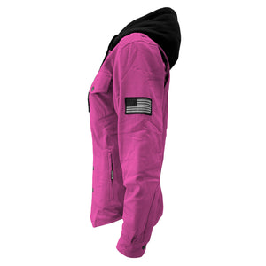 Protective Flannel Hoodie For Women - Pink Solid with Pads