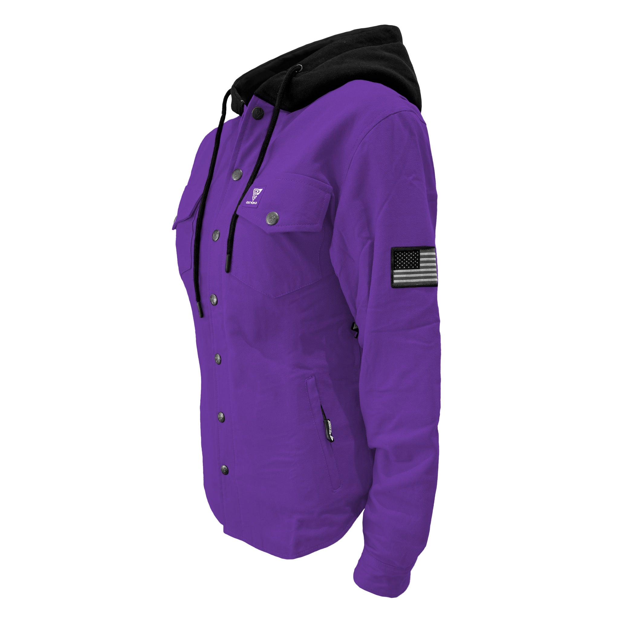 Protective Flannel Hoodie For Women - Purple Solid with Pads