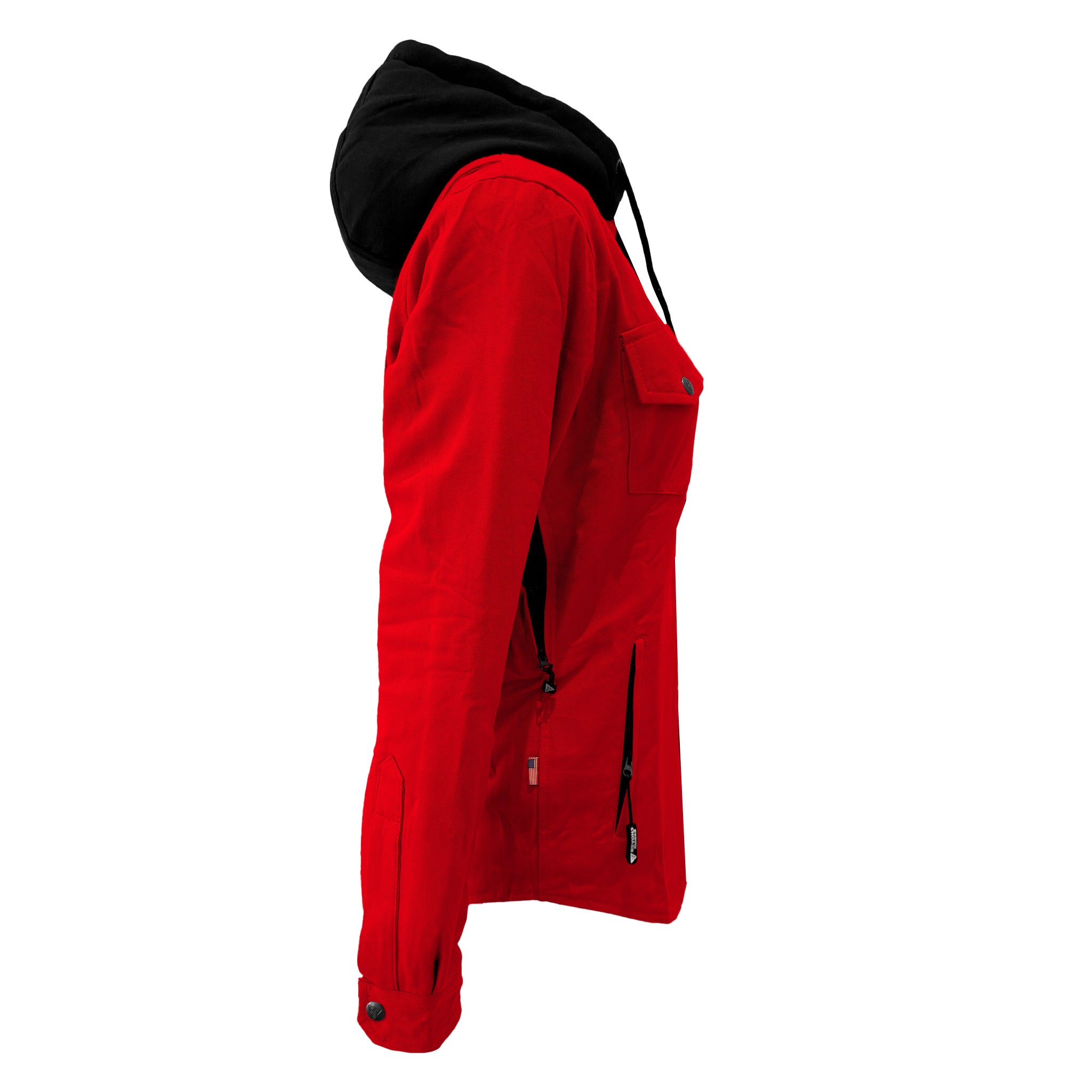 Protective Flannel Hoodie For Women - Red Solid with Pads