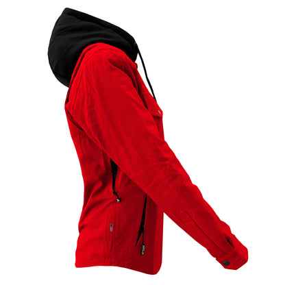 Protective Flannel Hoodie For Women - Red Solid with Pads
