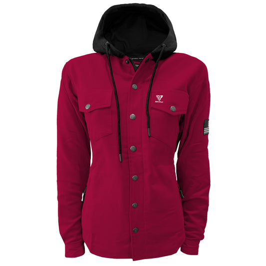 Protective Flannel Hoodie For Women - Red Maroon Solid with Pads