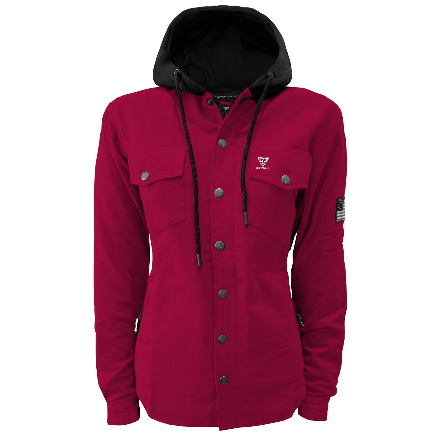 Protective Flannel Hoodie For Women - Red Maroon Solid with Pads