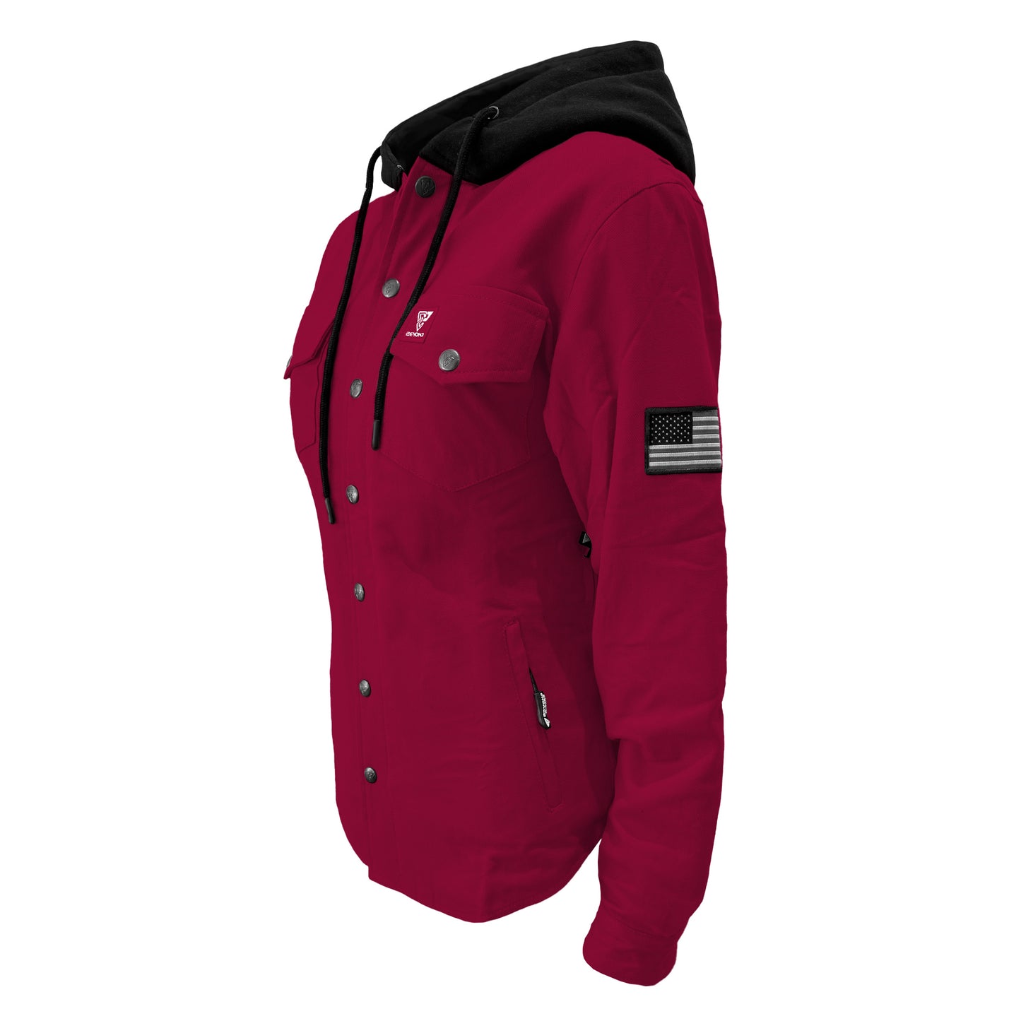 Protective Flannel Hoodie For Women - Red Maroon Solid with Pads