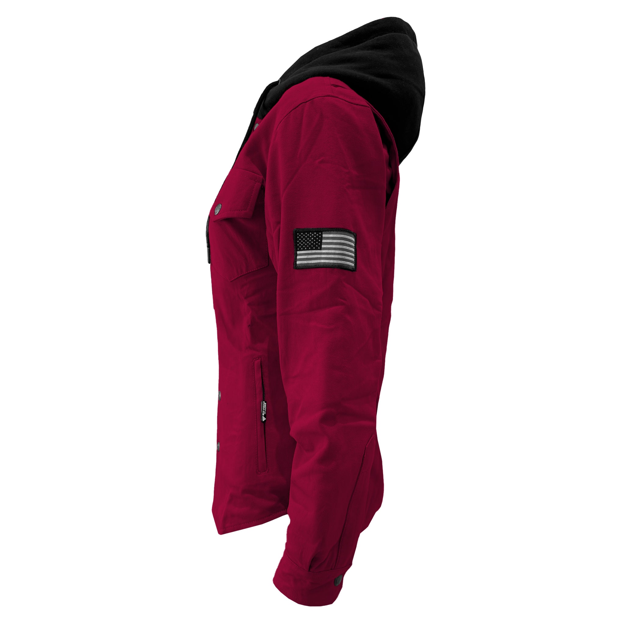 Protective Flannel Hoodie For Women - Red Maroon Solid with Pads