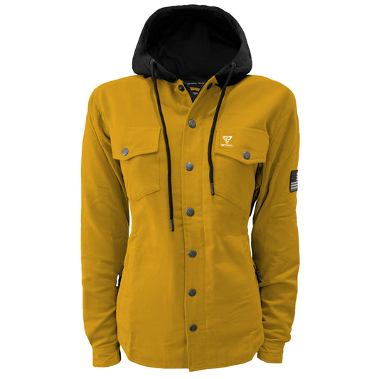 Protective Flannel Hoodie For Women - Yellow Solid with Pads