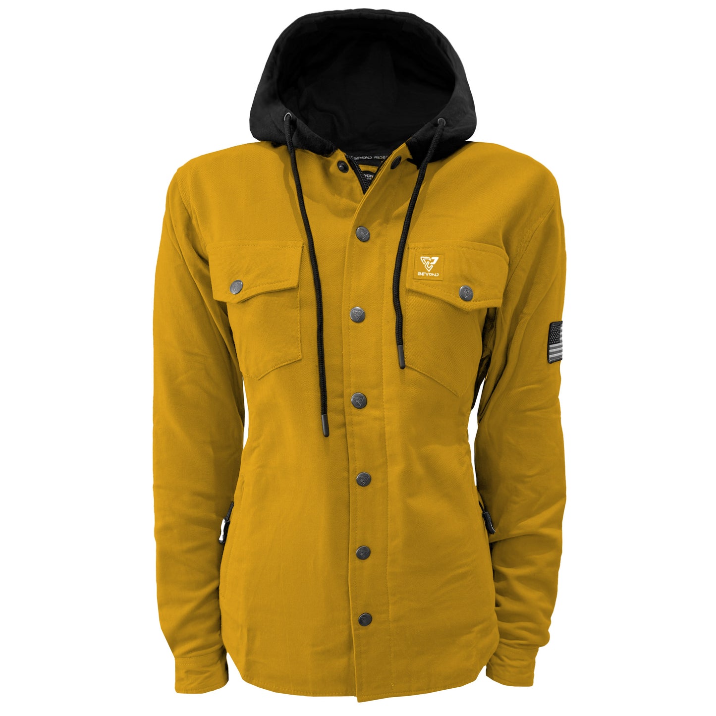 Protective Flannel Hoodie For Women - Yellow Solid with Pads