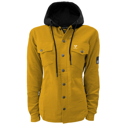 Protective Flannel Hoodie For Women - Yellow Solid with Pads