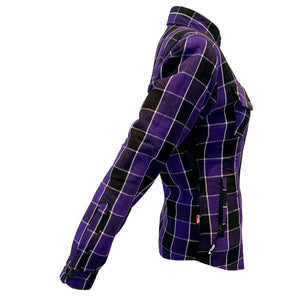 Women's-Flannel-Shirt-Purple-Black-Checkered-And-White-Strips-Right-BWD