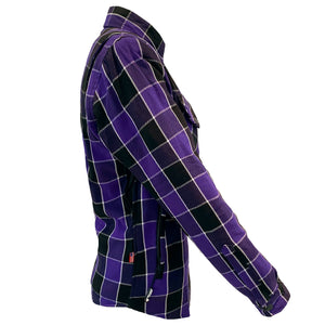 Protective Flannel Shirt for Women - Purple, Black and White Stripes with Pads