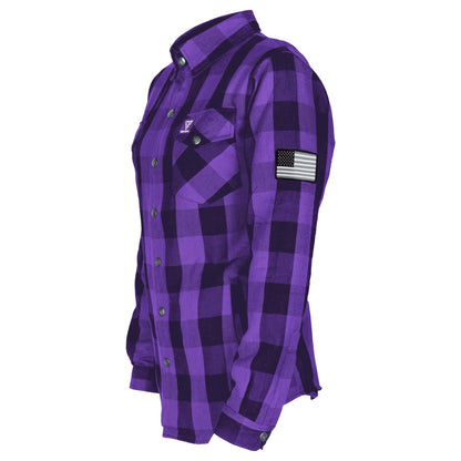 Protective Flannel Shirt for Women - Purple and Black Checkered with Pads
