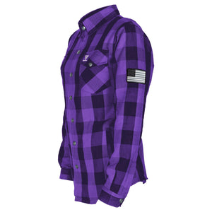 Protective Flannel Shirt for Women - Purple and Black Checkered with Pads