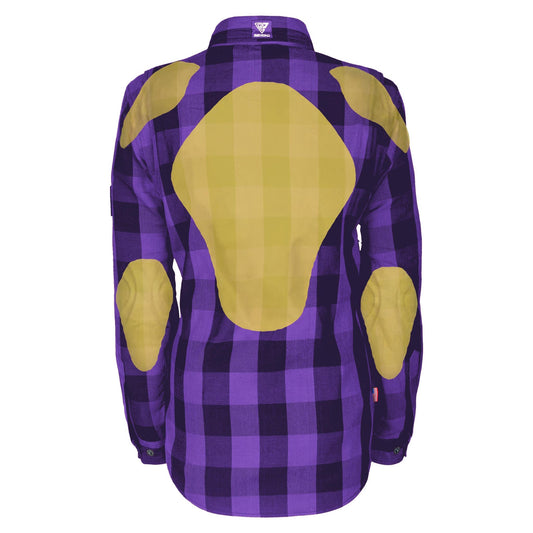 Protective Flannel Shirt for Women - Purple and Black Checkered with Pads