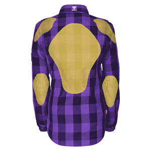 Protective Flannel Shirt for Women - Purple and Black Checkered with Pads