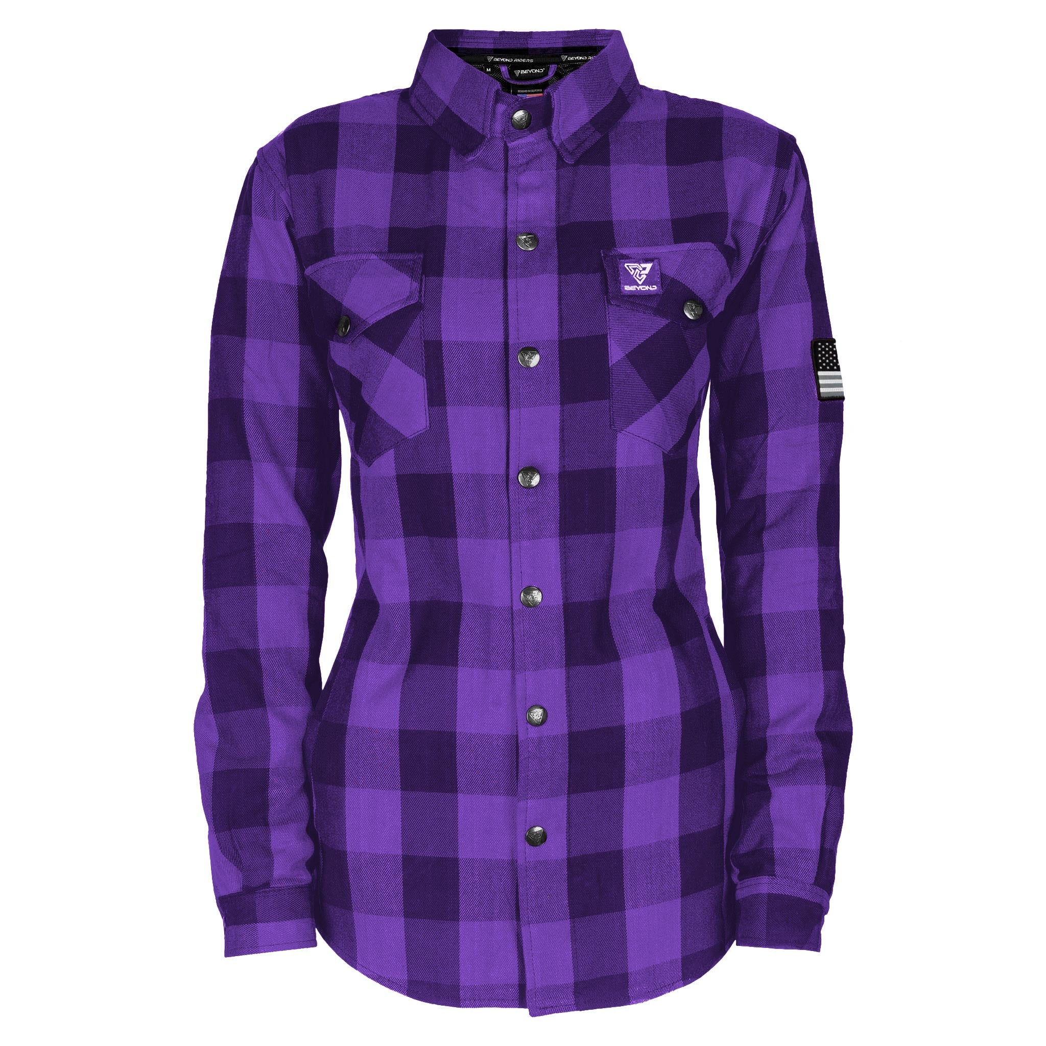 Protective Flannel Shirt for Women - Purple and Black Checkered with Pads