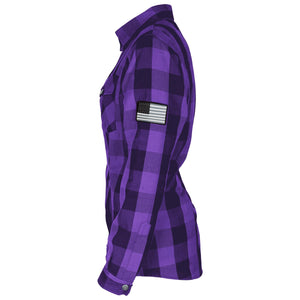 Protective Flannel Shirt for Women - Purple and Black Checkered with Pads