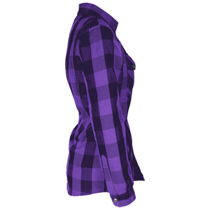 Protective Flannel Shirt for Women - Purple and Black Checkered with Pads