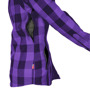 Protective Flannel Shirt for Women - Purple and Black Checkered with Pads