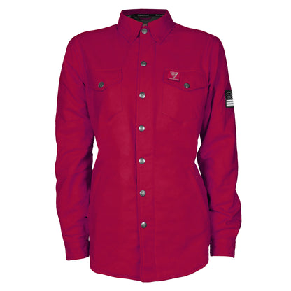 Protective Flannel Shirt for Women - Red Maroon Solid with Pads