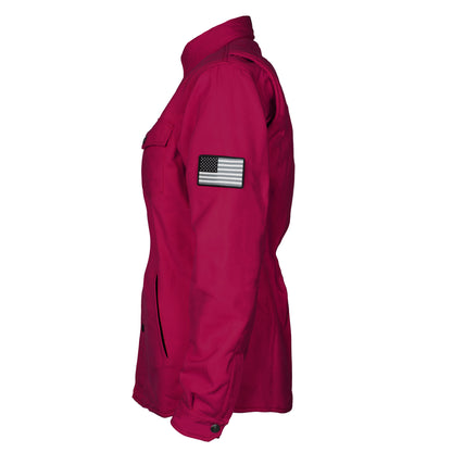 Protective Flannel Shirt for Women - Red Maroon Solid with Pads