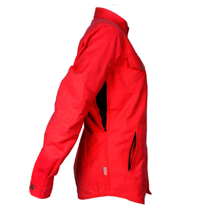 Protective Flannel Shirt for Women - Red Solid with Pads